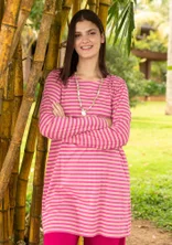 Gestreifte Jerseytunika aus Bio-Baumwolle - orchideenrosa