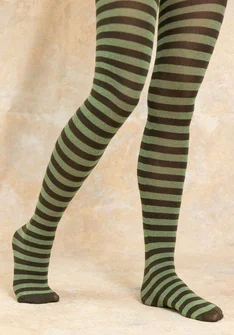 Striped organic cotton tights - monstera/dusty green