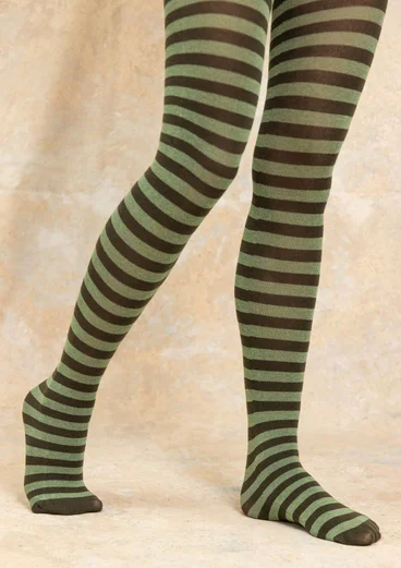 Striped organic cotton tights - monstera/dusty green