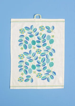  “Tulsi” block-printed kitchen towel in organic cotton - vanilla