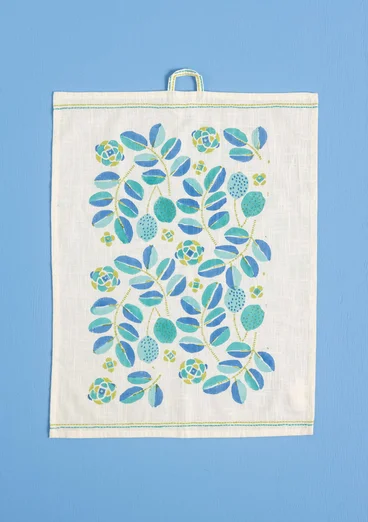  “Tulsi” block-printed kitchen towel in organic cotton - vanilla
