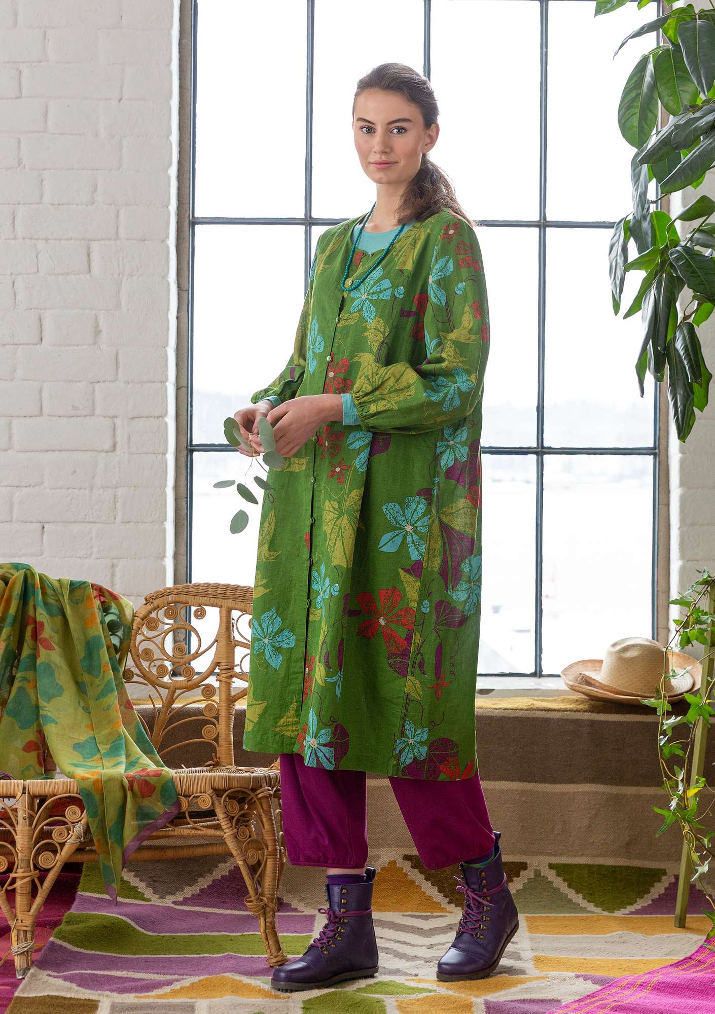 Geweven jurk  Gurka  van biologisch katoen/linnen koriander thumbnail