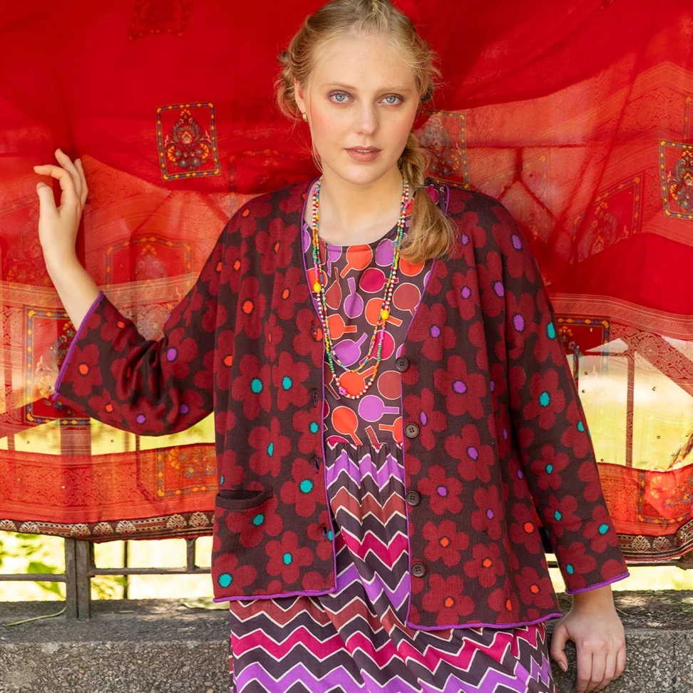 Strickjacke „Polli“ aus Bio-Baumwolle - dunkelaubergine