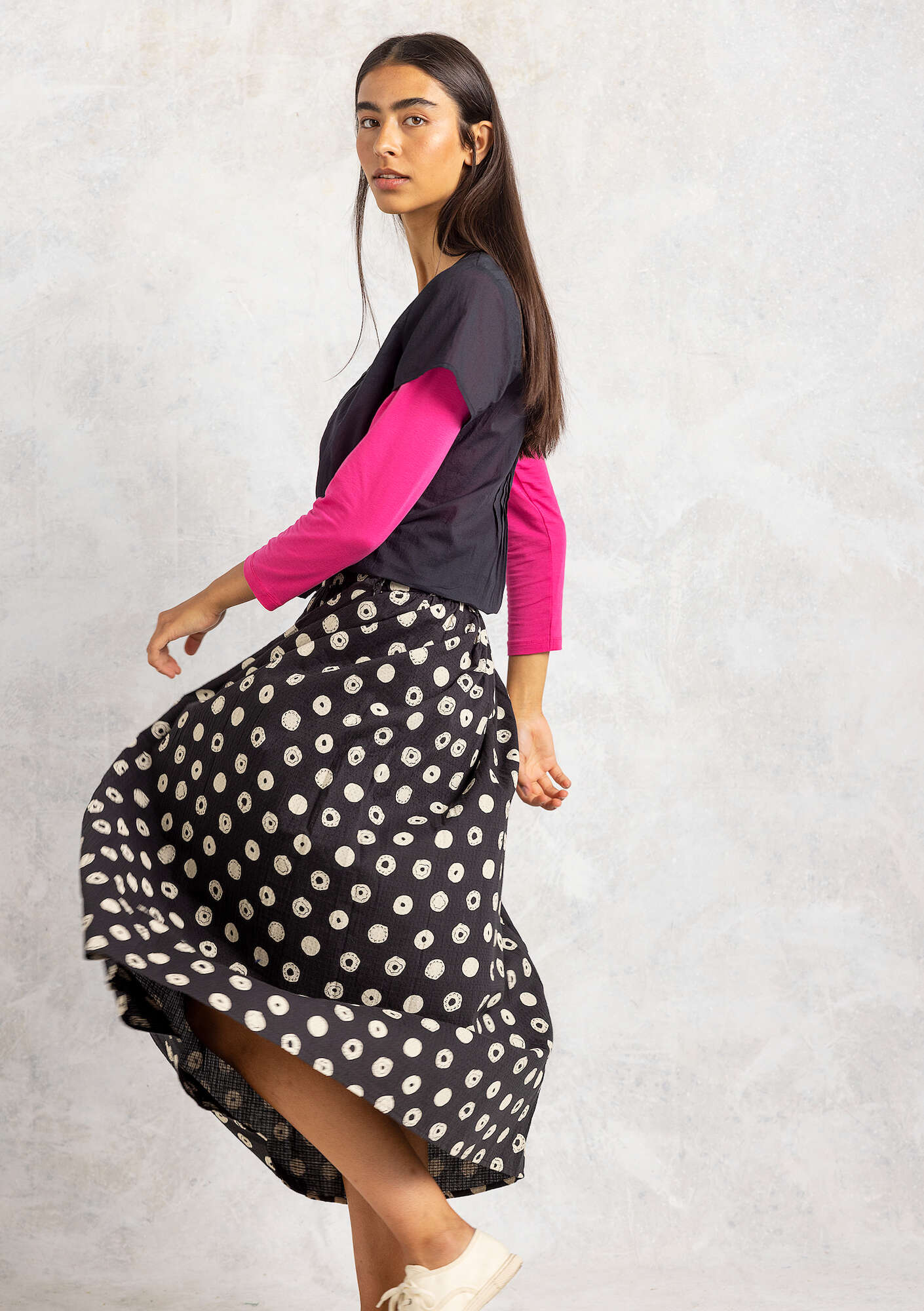 “Hilda” woven skirt in organic cotton black/patterned thumbnail