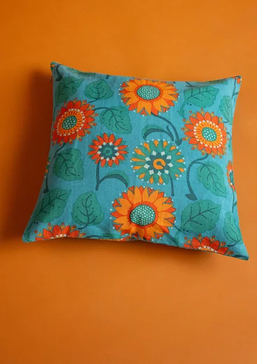 “Sunflower” cushion cover in organic cotton/linen - turquoise