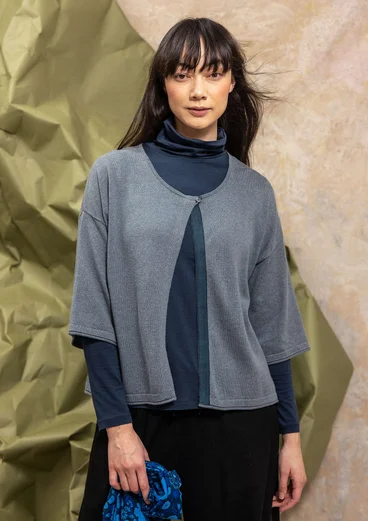 Cardigan in natural dyed organic cotton/wool - light haze blue