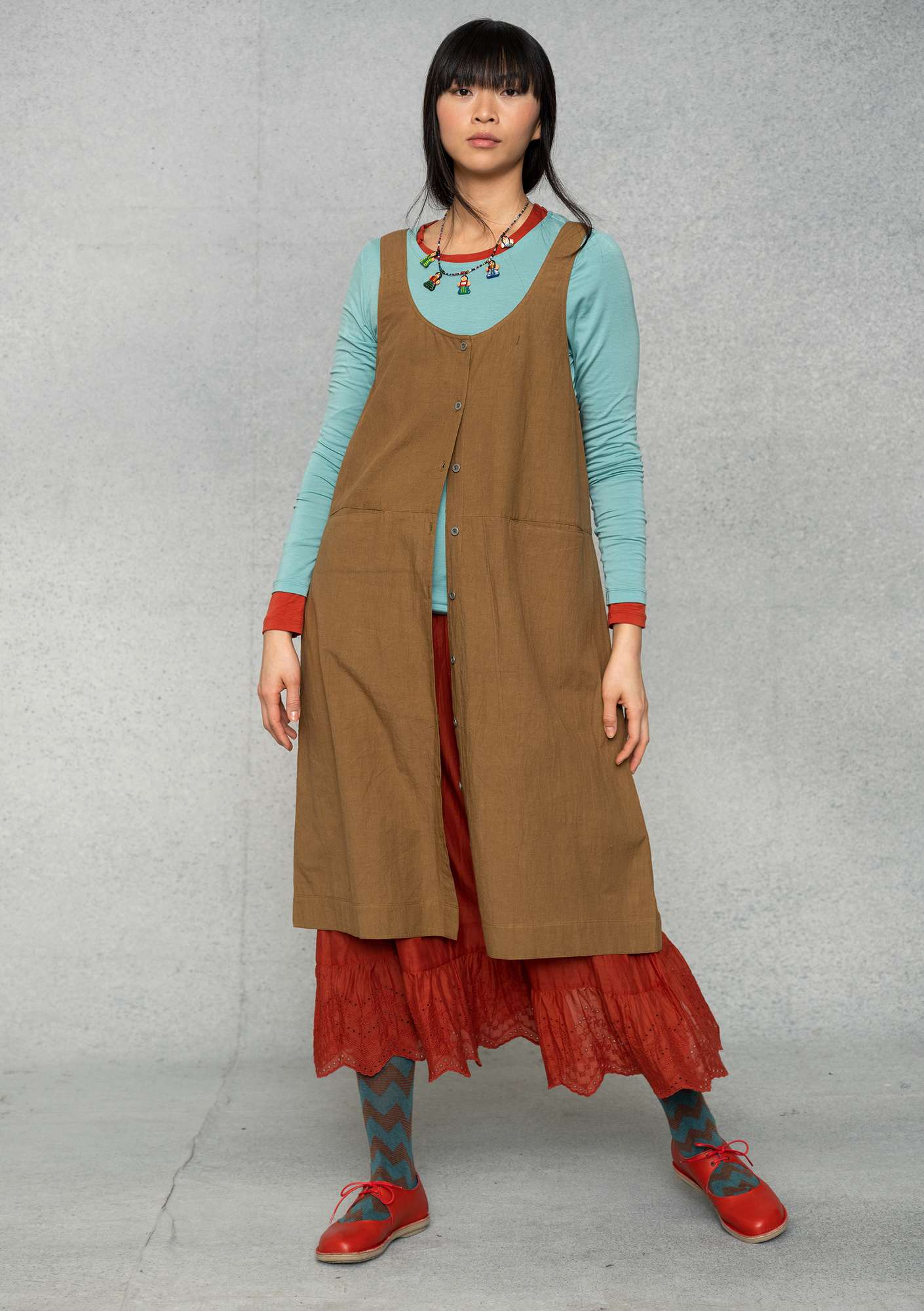 Woven balalaika dress in organic cotton/linen brass thumbnail