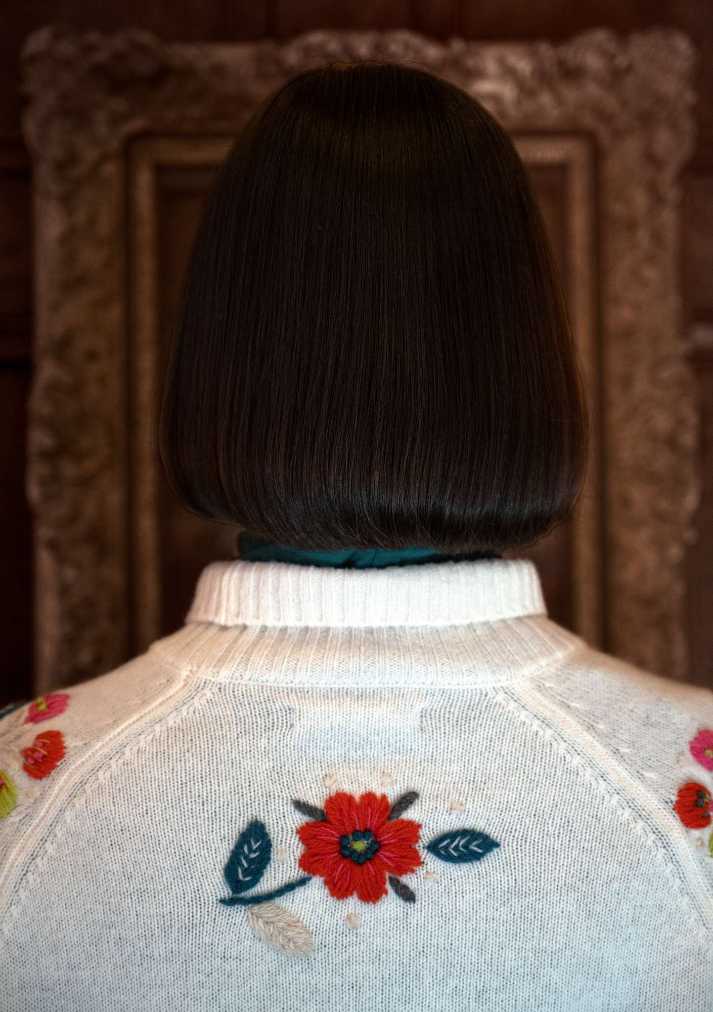 “Margrethe” hand-embroidered wool sweater vanilla