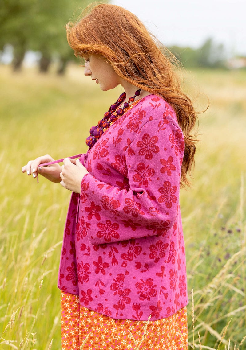 “Flora-Li” cardigan in organic/recycled cotton pink orchid
