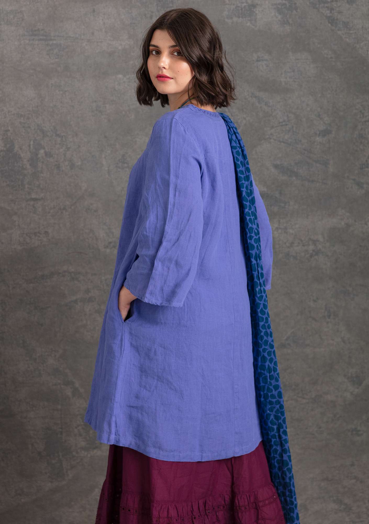 Geweven linnen jurk hemelsblauw thumbnail