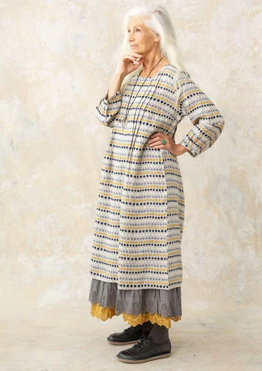 “Lillian” linen woven dress - light grey/patterned