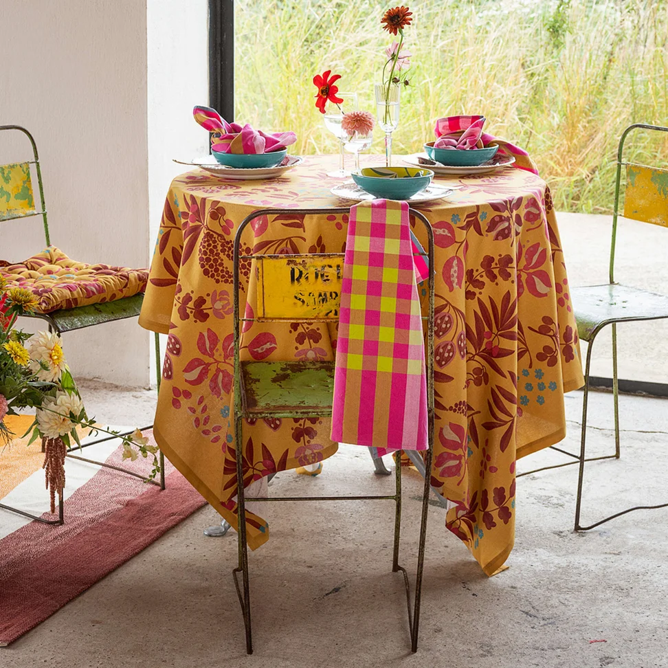“Olives” organic cotton tablecloth - light ochre