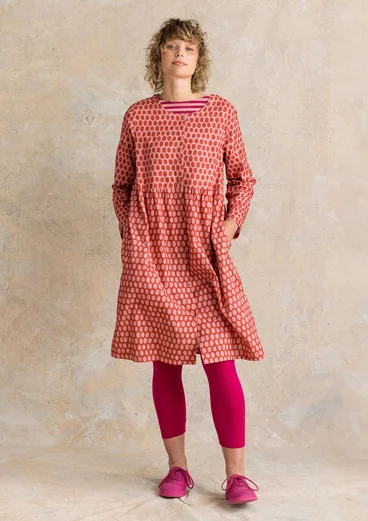 “Vendela” woven organic cotton dress - madder red/patterned