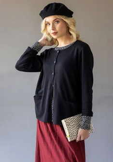 “Sylvi” striped and solid-colour organic cotton/wool cardigan - black