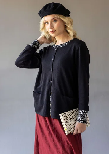 “Sylvi” striped and solid-colour organic cotton/wool cardigan - black