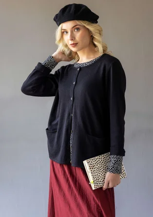 “Sylvi” striped and solid-colour organic cotton/wool cardigan - black