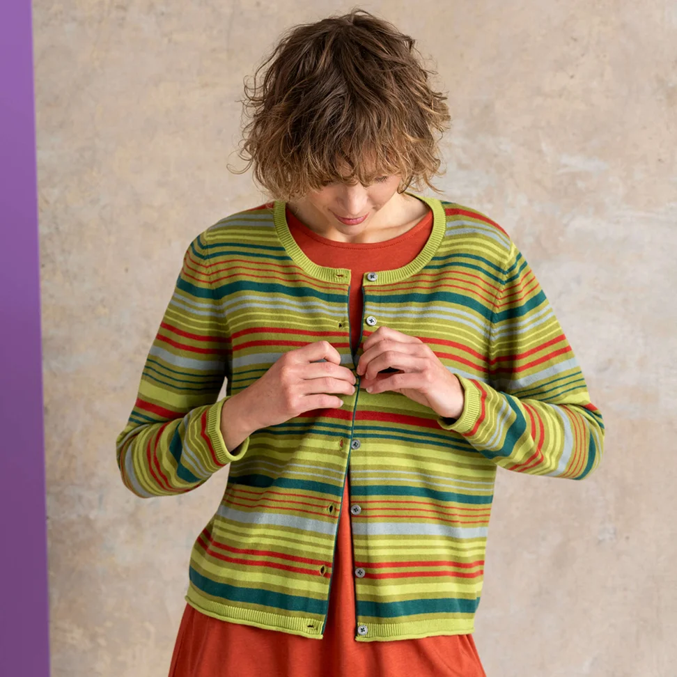 Gilet "Esme" en coton biologique/recyclé - poivre vert/rayé