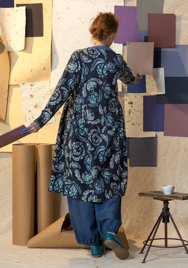 “Herbarium” dress in woven organic cotton/linen - dark indigo