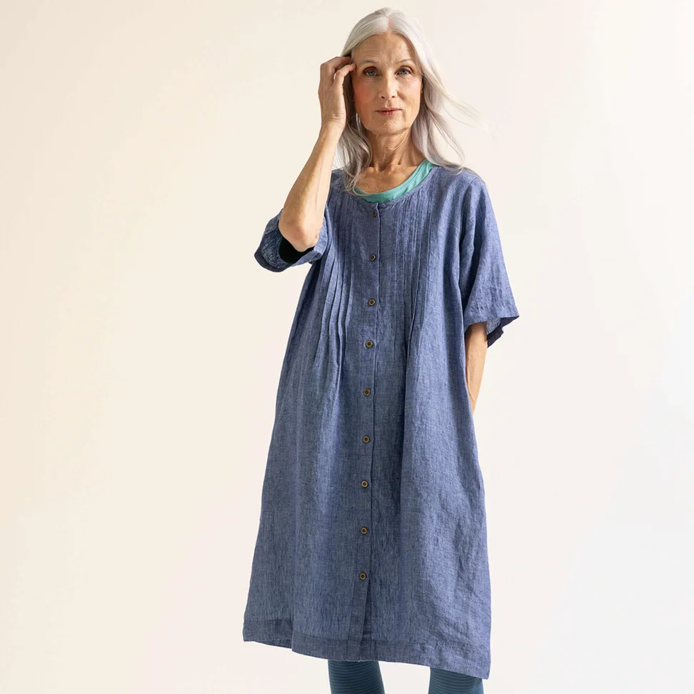 “Seraj” woven linen dress - light bluebell