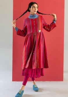 Jurk "Ketchi" van geweven wol/katoen - granaatappel