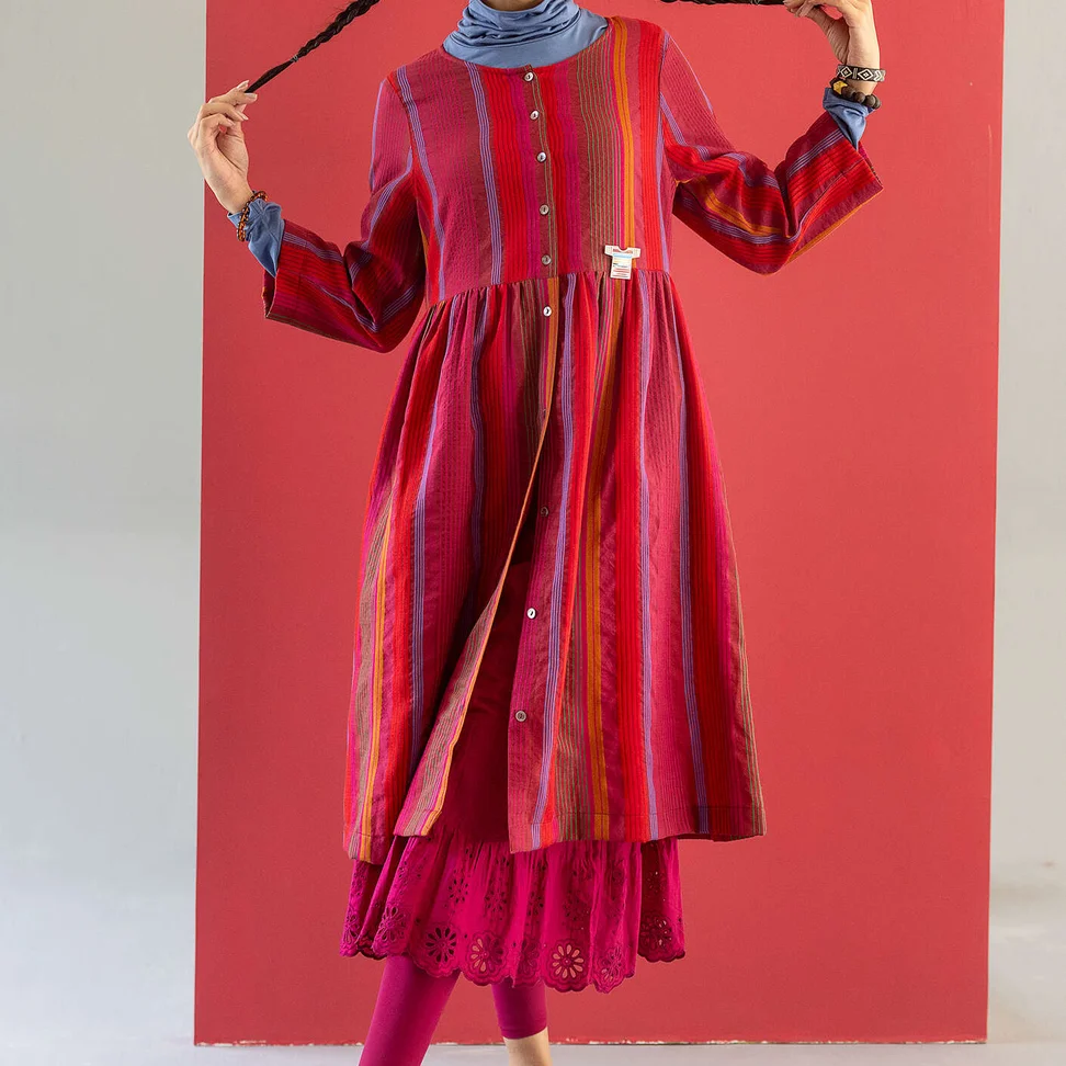 “Ketchi” woven dress in wool/cotton - pomegranate