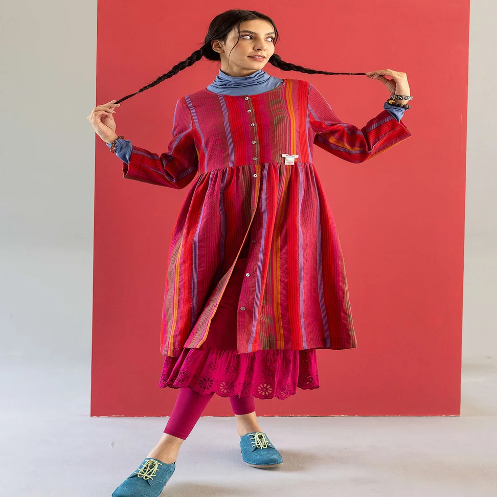 “Ketchi” woven dress in wool/cotton - pomegranate