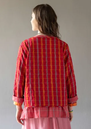 “Kerala” reversible checked organic cotton jacket - parrot red