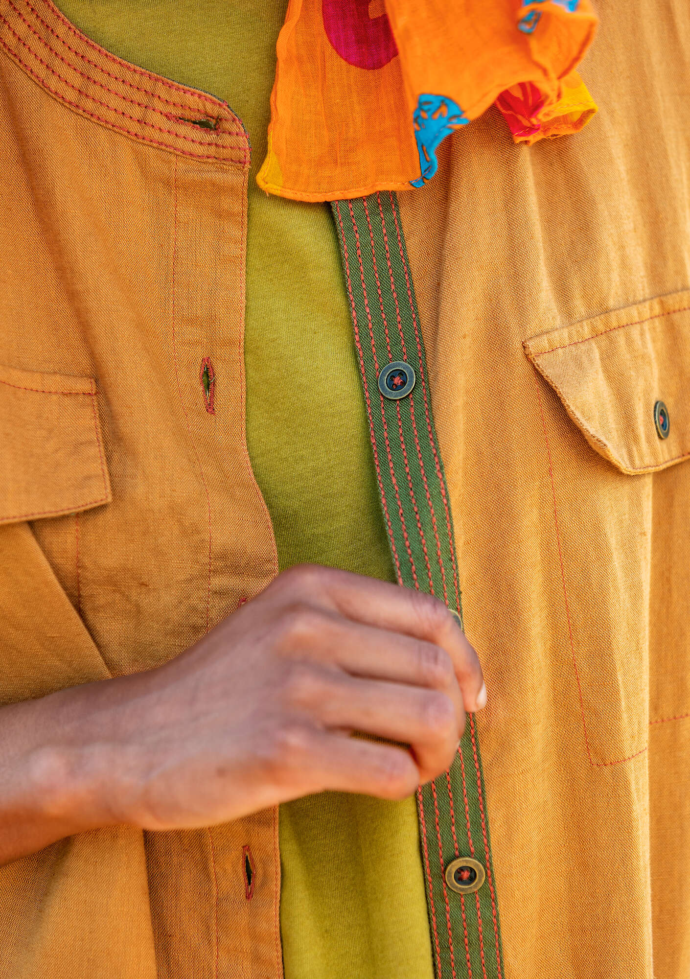 Robe tissée  Safari  en coton biologique/lin sienne brûlée