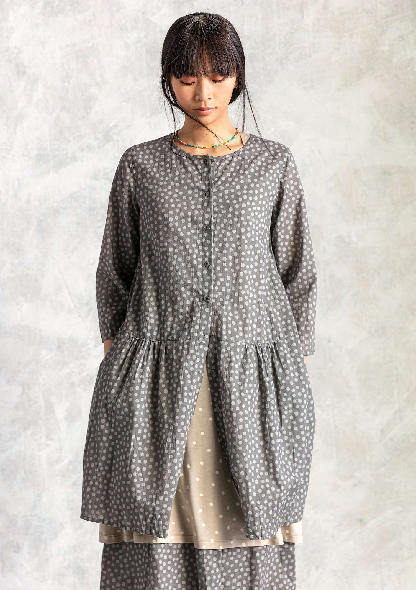 “Alice” woven dress in organic cotton iron gray/patterned thumbnail