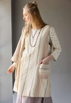 Gewebtes Schürzenkleid „Ketchi“ aus Wolle/Baumwolle - auster