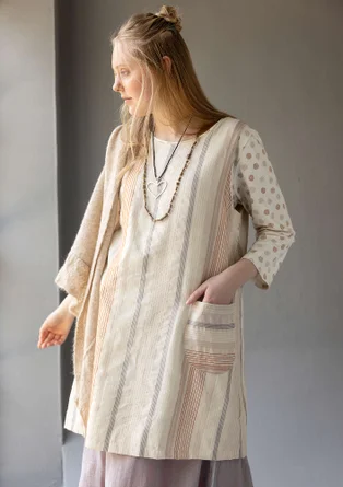 “Ketchi” woven jumper dress in wool/cotton - oyster