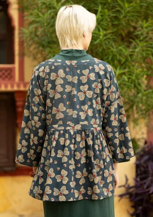 Omslagsbluse «Bloom» i økologisk bomull - mørk indigo