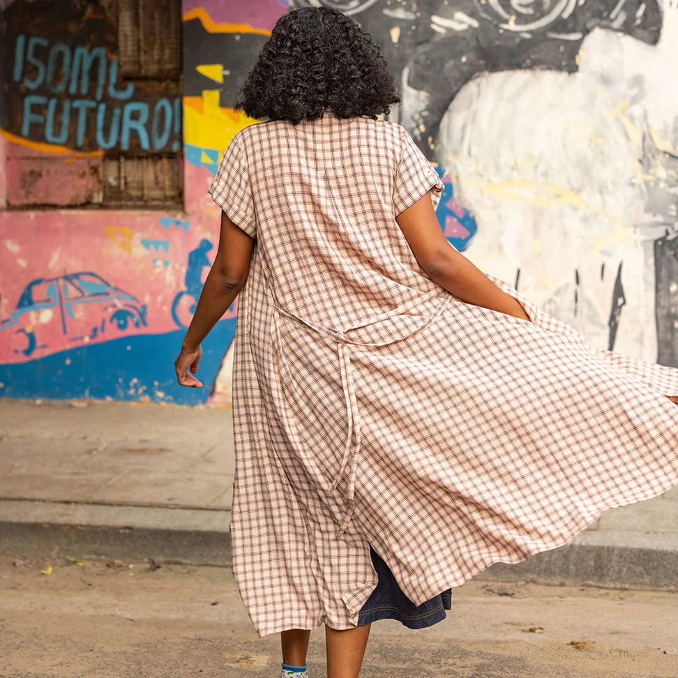 Robe tissée "Juliette" en viscose - pêche clair