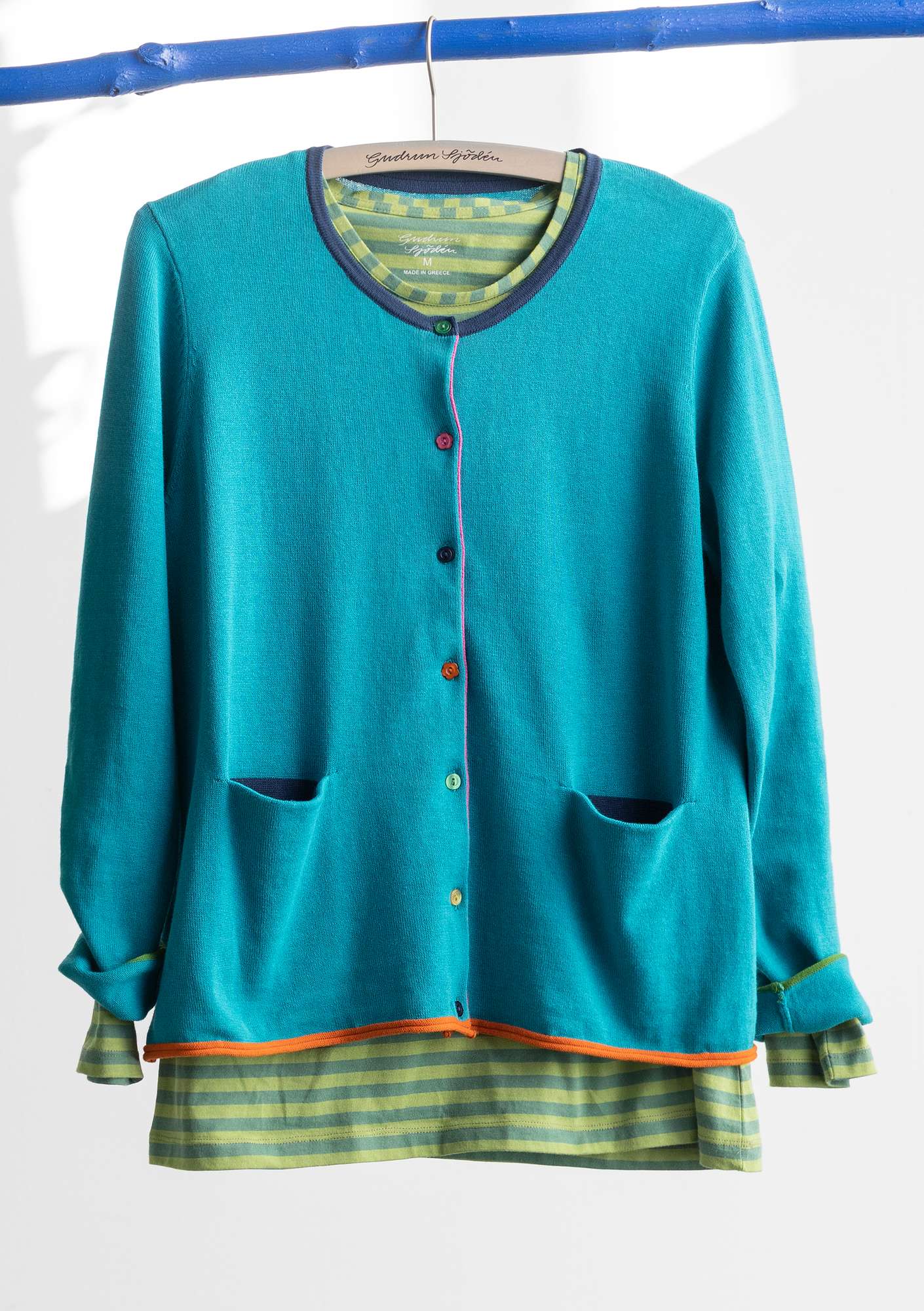 Recycled cotton cardigan turquoise thumbnail