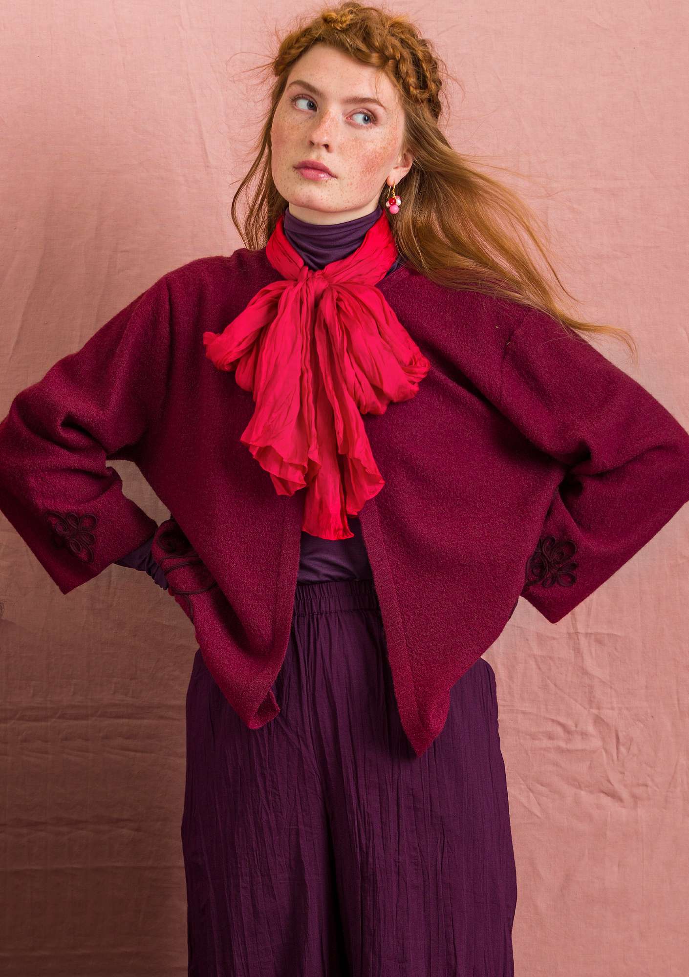 Felted wool “Ada” cardigan burgundy thumbnail