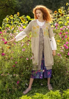 Pointelle-Strickjacke „Iris“ aus Leinen/Recycling-Baumwolle - natur/ungefärbt