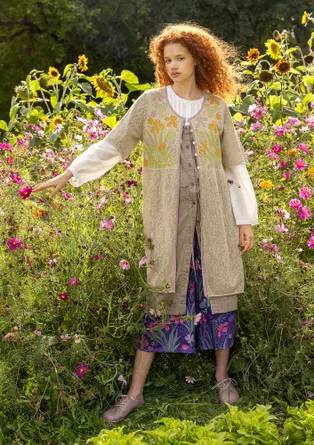 Pointelle-Strickjacke „Iris“ aus Leinen/Recycling-Baumwolle - natur/ungefärbt