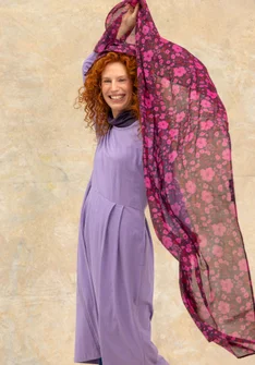 “Leah” cotton/silk scarf with a floral design - storm purple