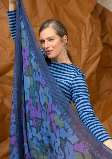 “Hillevi” viscose/wool, square, floral scarf - ink blue