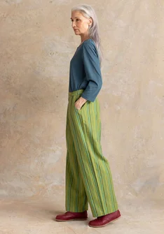“Esme” woven organic cotton/linen trousers - kiwi/stripe