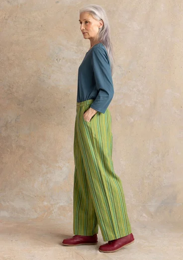 “Esme” woven organic cotton/linen trousers - kiwi/stripe