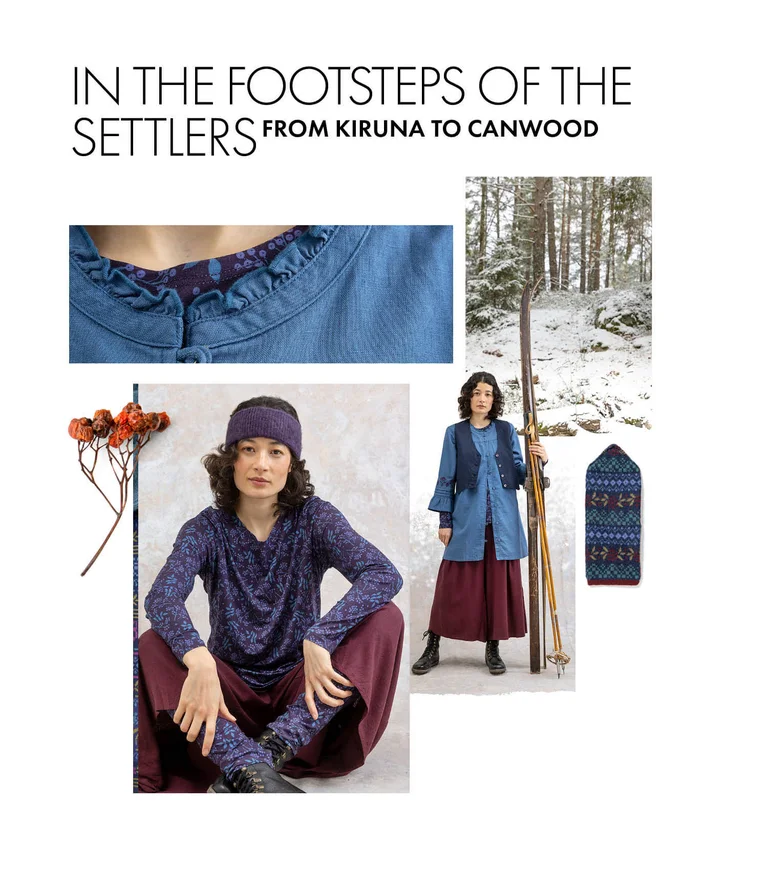 A collage of women wearing clothing from Gudrun Sjödén’s 2025 winter collection.  
