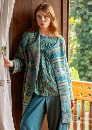 Gilet croisé "Augusta" en laine mélangée - vert paon