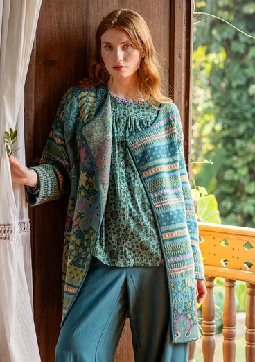 Gilet croisé "Augusta" en laine mélangée - vert paon