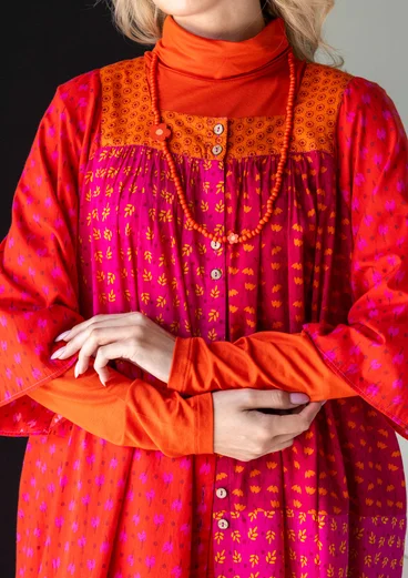 Geblümtes Kleid „1976“ aus Bio-Baumwolle - papageienrot