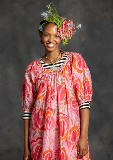 Vævet kjole "Great Rose" i økologisk bomuld/silke - lys pudderrosa