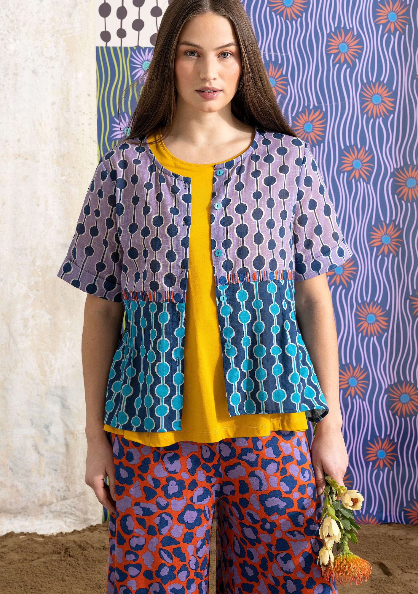 “Zazu” blouse in organic cotton indigo thumbnail