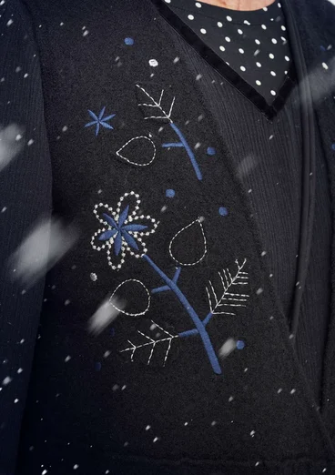 Strikket vest «Rimfrost» i tovet ull - svart