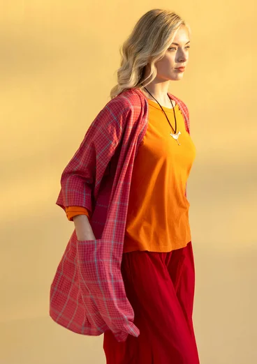 Kimono à carreaux "Coimbatore" en coton biologique - flamant rose