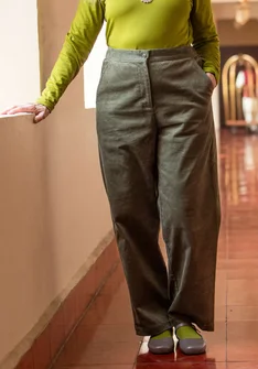 Organic cotton/elastane corduroy trousers - bay leaf